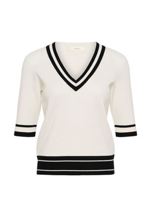 Toppar - LeenahlIW v-neck blouse –  VANILLA / BLACK STRIPE